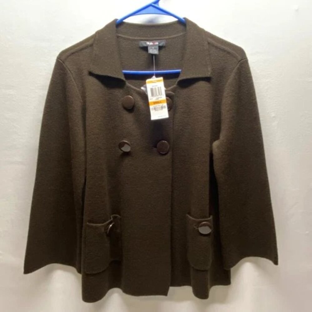 Style & Co Women's Double Breasted Cardigan Sweater Small Coffee Brown $69 NWT